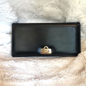 Salvatore Ferragamo Black Leather Long Wallet